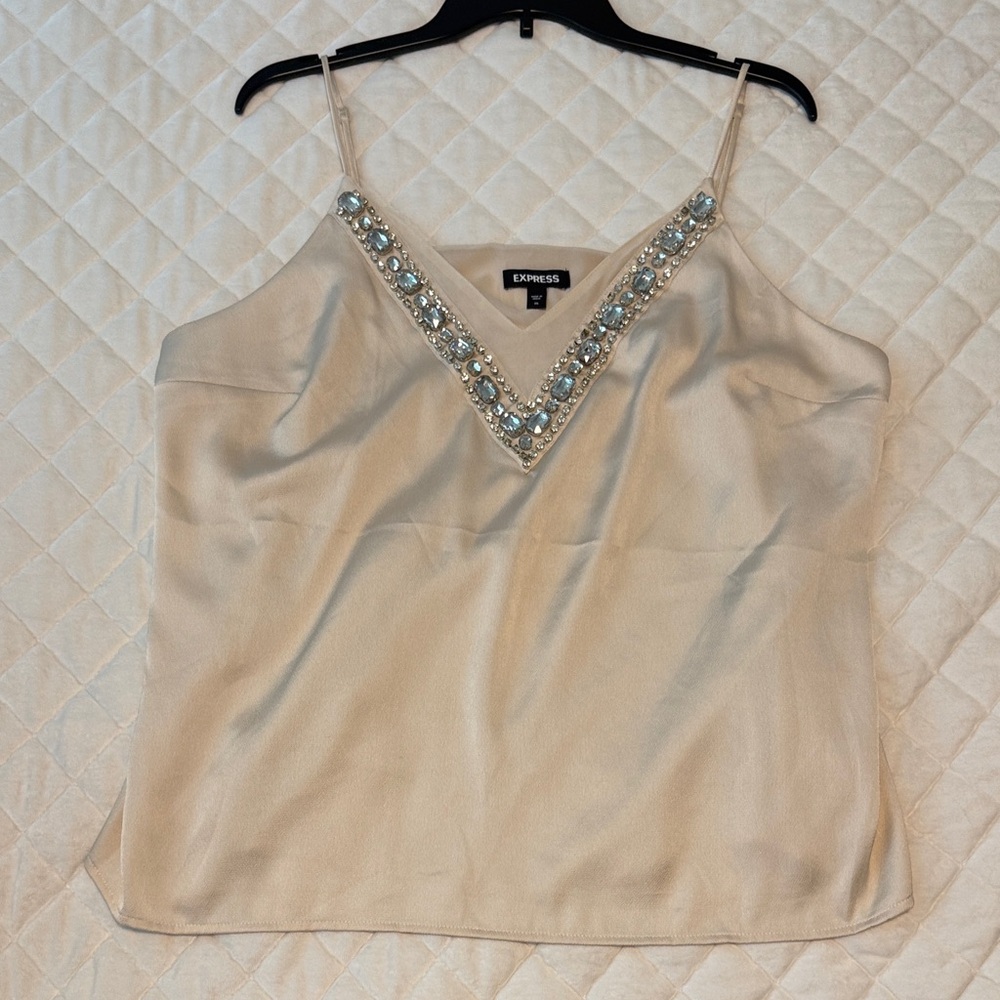 Express Cream Embellished Downtown Camisole Cami adjustable straps NEW sz XL
